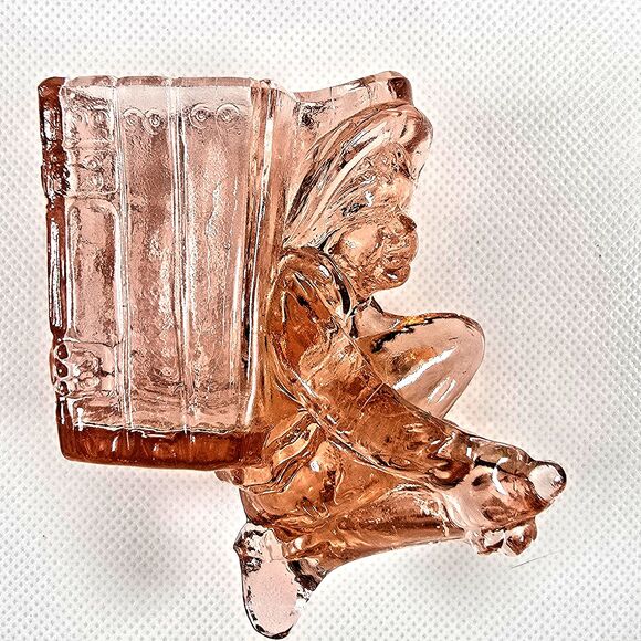 Vallerysthal Pink Glass Kneeling Boy with Basket Toothpick Matchbox Holder - Picture 3 of 12